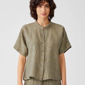 Eileen Fisher Organic Linen Shirt – Easy Summer Layer in Tarragon Green